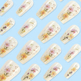 24pcs/Set Flowers with Pearl and Diamond Inlay Press-On Nails