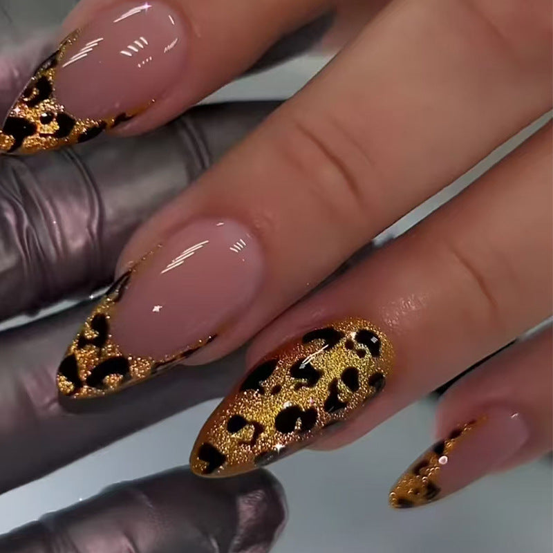 24pcs/Set Golden Leopard Print French Press-On Nails