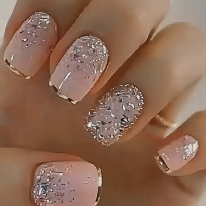 24pcs/Set Golden Line Glitter Press-On Nails