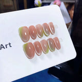 (Handmade) 10pcs/Set Pink Gradient Cat Eye Press-On Nails