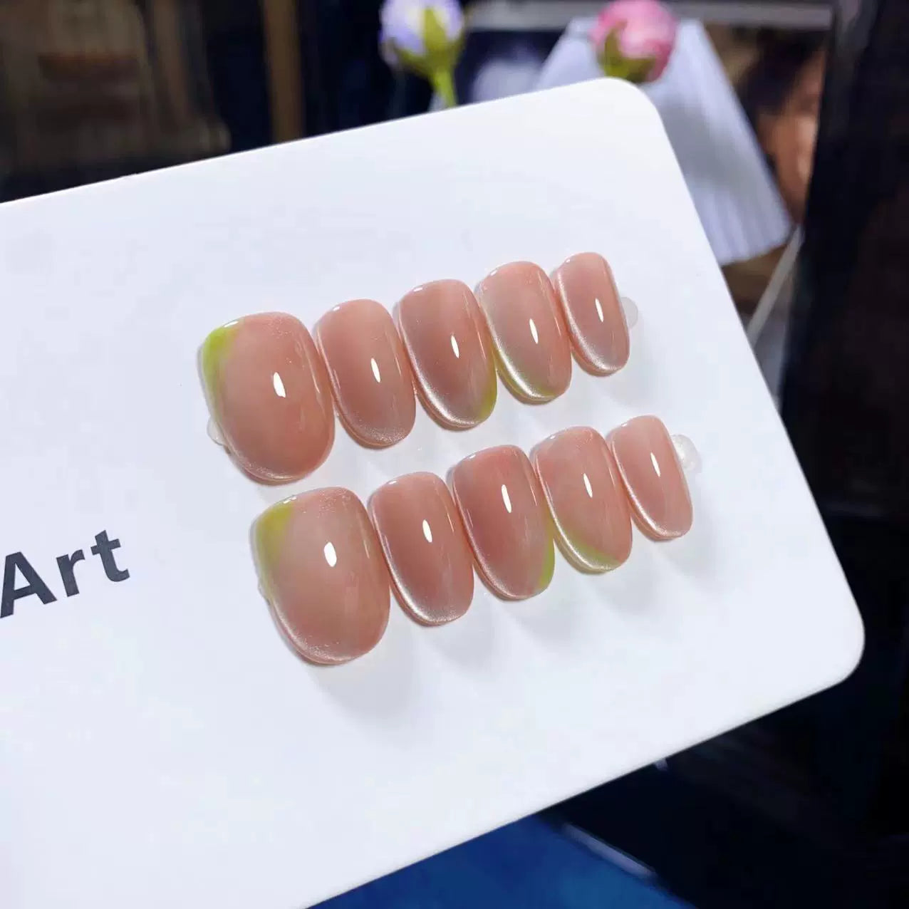 (Handmade) 10pcs/Set Pink Gradient Cat Eye Press-On Nails