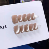 (Handmade) 10pcs/Set Nude Pink Glossy Cat Eye Press-On Nails