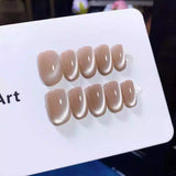 (Handmade) 10pcs/Set Nude Pink Glossy Cat Eye Press-On Nails