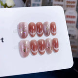 (Handmade) 10pcs/Set Blush Cat Eye Press-On Nails