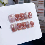 (Handmade) 10pcs/Set Blush Cat Eye Press-On Nails