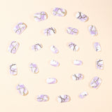 24pcs/Set Light Purple Ombre Gold Lines Press-On Nails