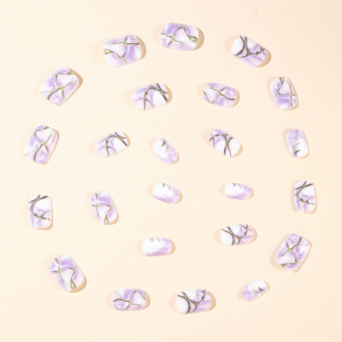 24pcs/Set Light Purple Ombre Gold Lines Press-On Nails