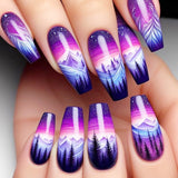 24pcs/Set Purple Forest Galaxy Clouds Press-On Nails
