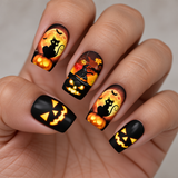 24pcs/Set Halloween Bats & Black Cats Short Press-On Nails