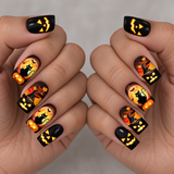 24pcs/Set Halloween Bats & Black Cats Short Press-On Nails
