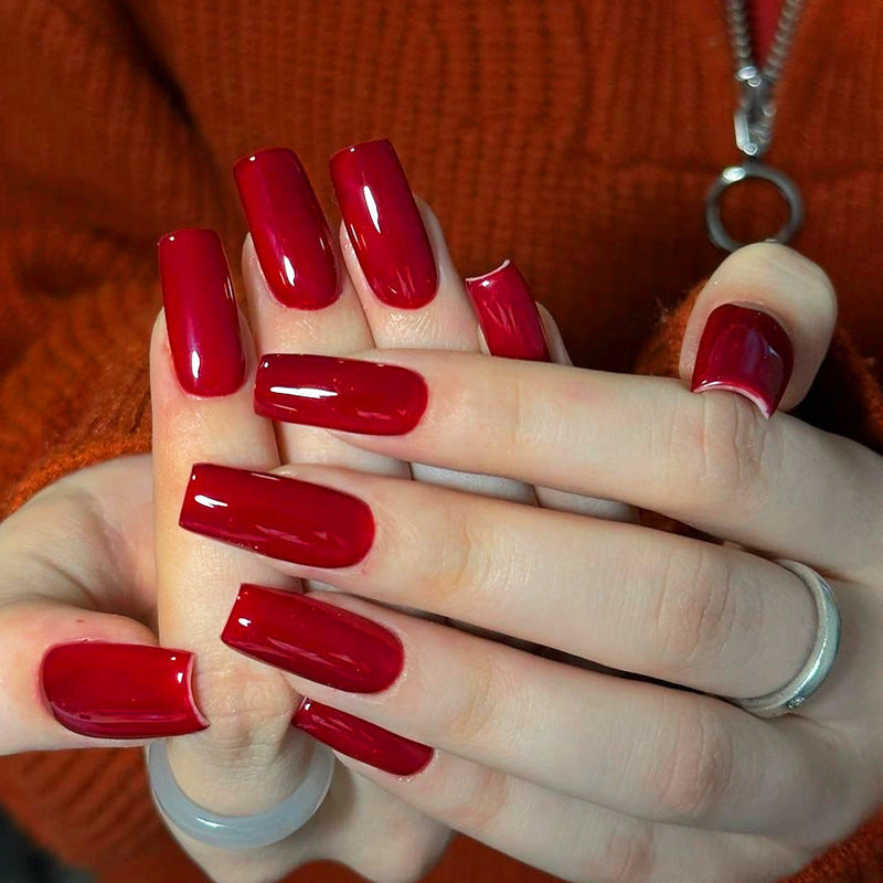 24pcs/Set Solid Red Press-On Nails