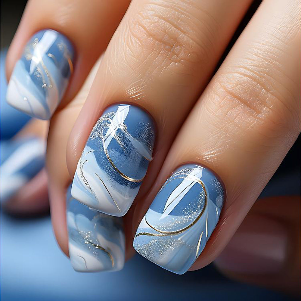 24pcs/Set Blue and White Gradient Press-On Nails