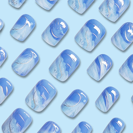24pcs/Set Blue and White Gradient Press-On Nails
