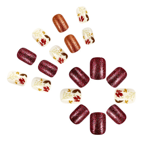 24pcs/Set Red and Yellow Maple Leaves Press-On Nails