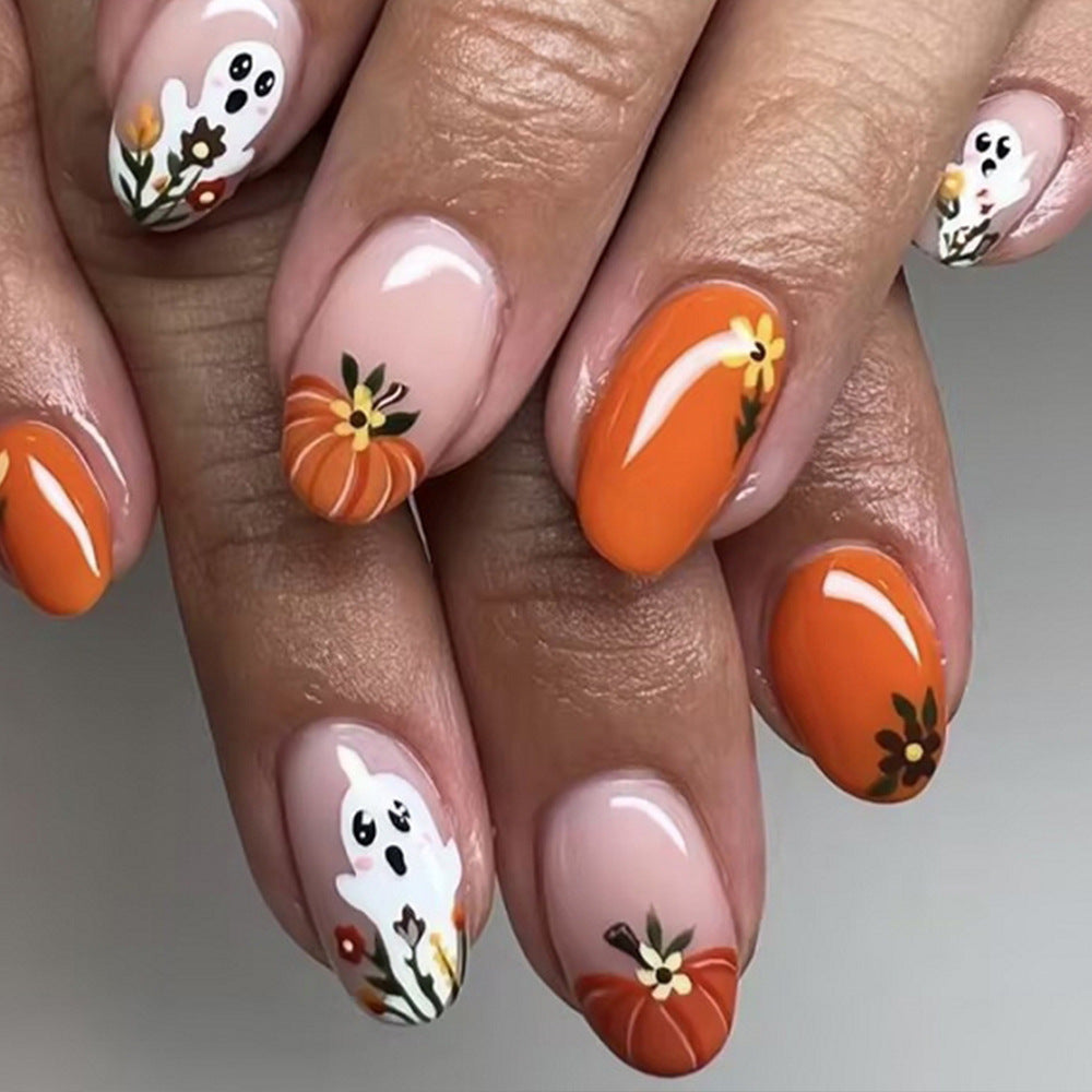 24pcs/Set Halloween Pumpkin Ghost Press-On Nails