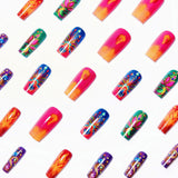 24pcs/Set Red Flame Flowers Press-On Nails