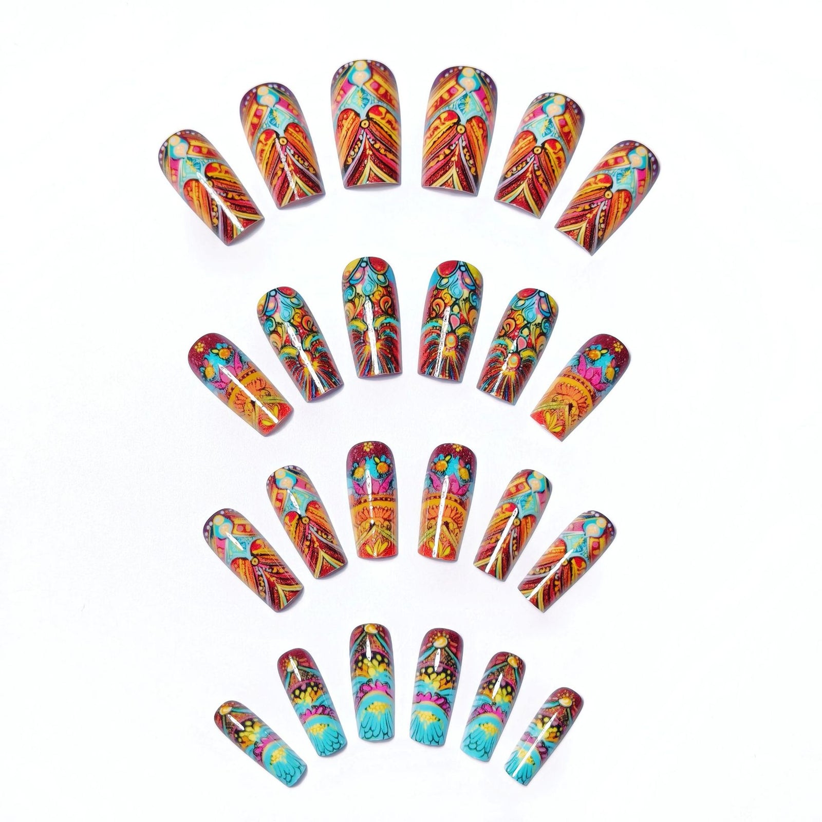 24pcs/Set Colorful Totem Ethnic Style Press-On Nails