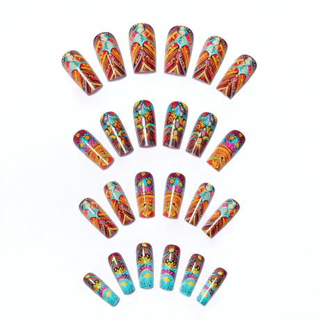 24pcs/Set Colorful Totem Ethnic Style Press-On Nails