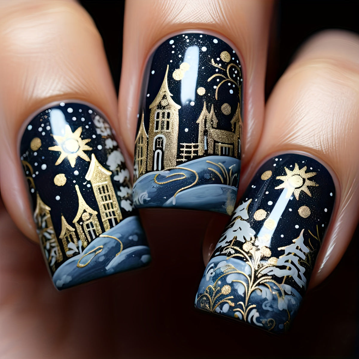 24pcs/Set Christmas Castle Press-On Nails