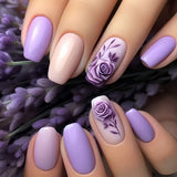 24pcs/Set Purple Flowers Press-On Nails