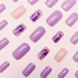 24pcs/Set Purple Flowers Press-On Nails