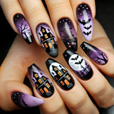 24pcs/Set Halloween Castle Bat Press-On Nails