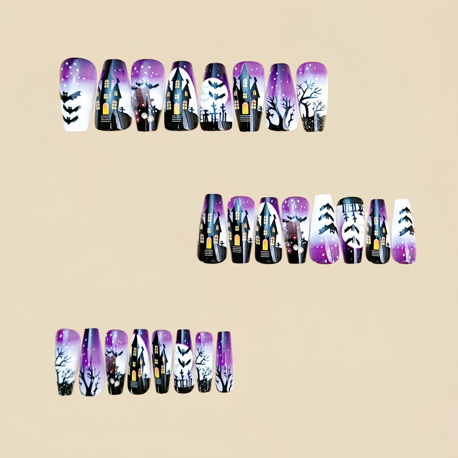 24pcs/Set Halloween Castle Bat Press-On Nails