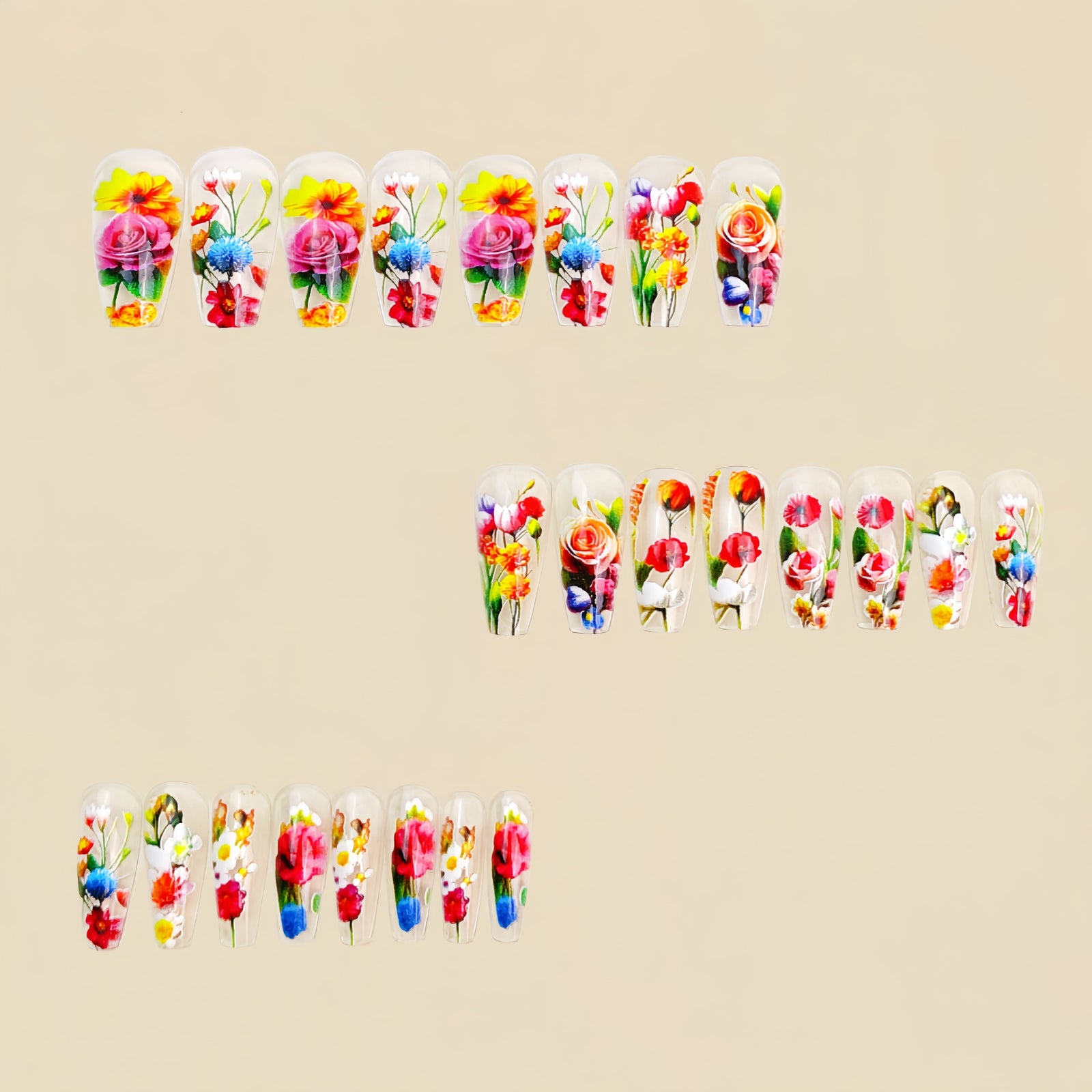 24pcs/Set Botanical Flowers Press-On Nails