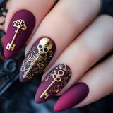 24pcs/Set Halloween Golden Skull Key Press-On Nails