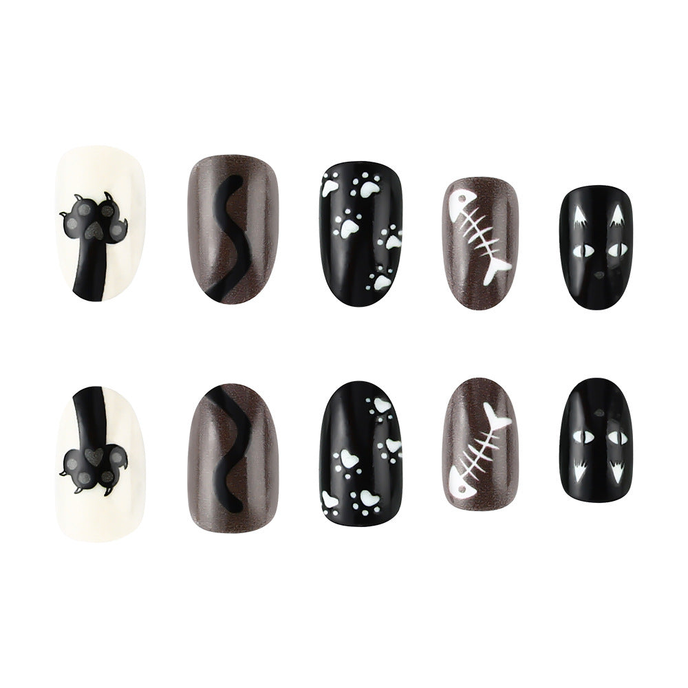 24pcs/Set Dark Cute Animal Cat Paw Press-On Nails
