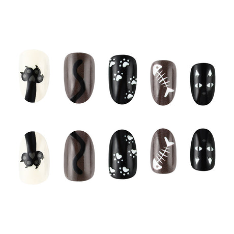 24pcs/Set Dark Cute Animal Cat Paw Press-On Nails