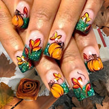 24pcs/Set French Leaf Pumpkin Press-On Nails