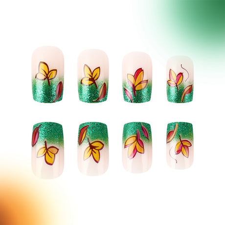 24pcs/Set French Leaf Pumpkin Press-On Nails