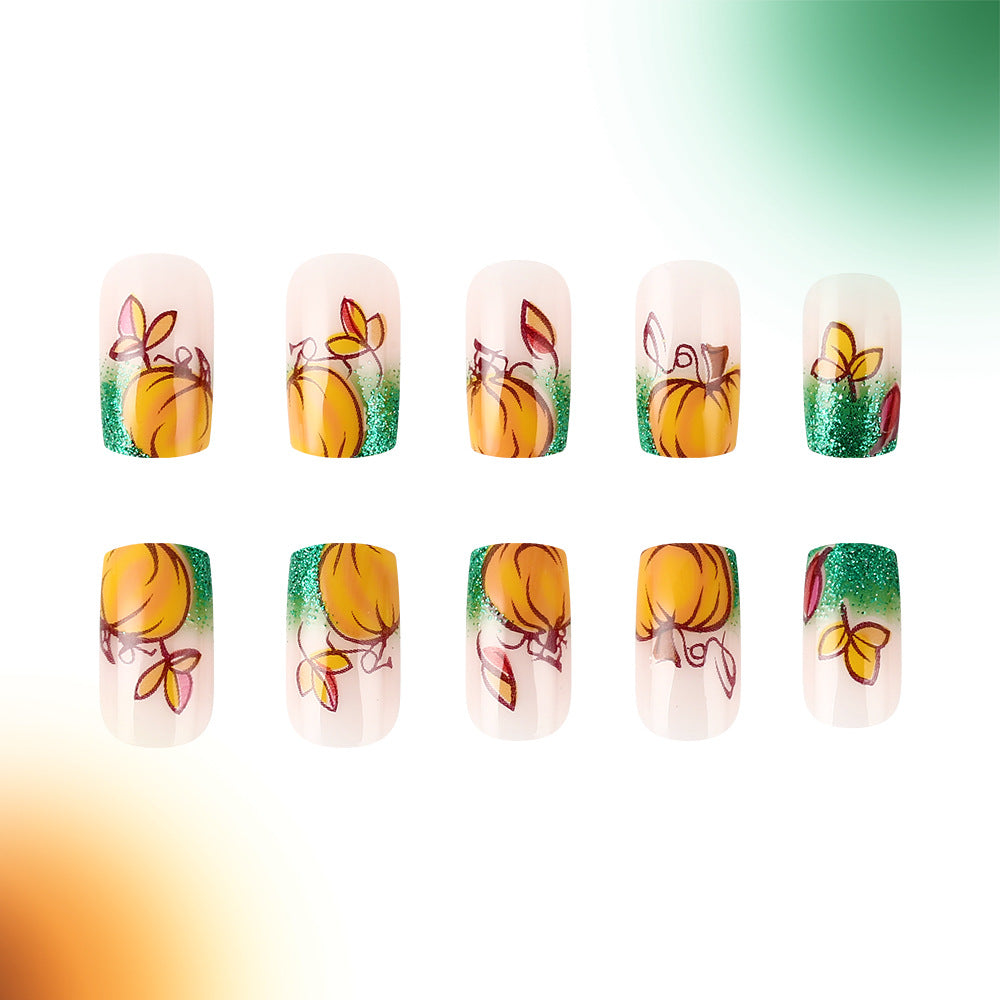 24pcs/Set French Leaf Pumpkin Press-On Nails