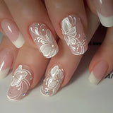 24pcs/Set White French Flowers Press-On Nails