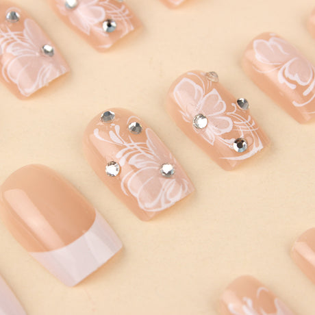 24pcs/Set White French Flowers Press-On Nails