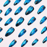 24pcs/Set Lightning Streaks With Blue Wash Press-On Nails