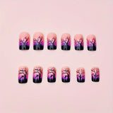 24pcs/Set Halloween Black Dead Trees With Ravens Press-On Nails