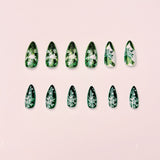 24pcs/Set Christmas Green & White Snowflakes Press-On Nails