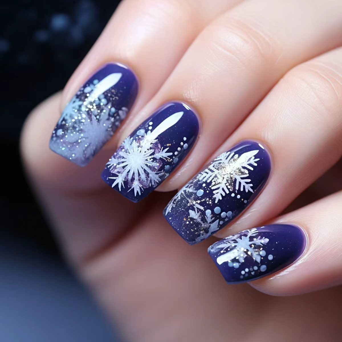 24pcs/Set Christmas Blue Snowflakes Press-On Nails