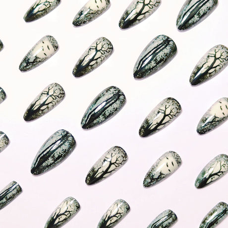 24pcs/Set Halloween Black Forest Press-On Nails