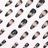 24pcs/Set Black Ink Wash Effect Press-On Nails