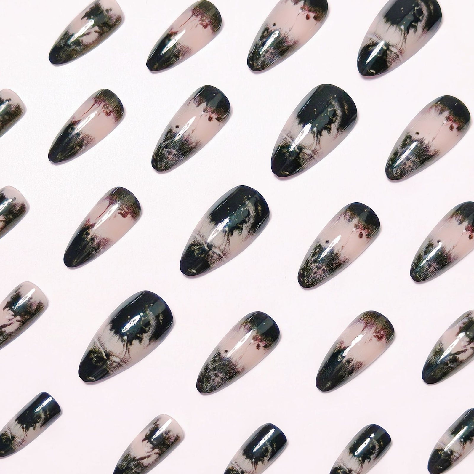 24pcs/Set Black Ink Wash Effect Press-On Nails