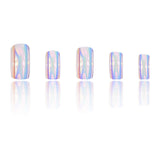24pcs/Set Pink-White Aurora Mirror Electroplating Press-On Nails