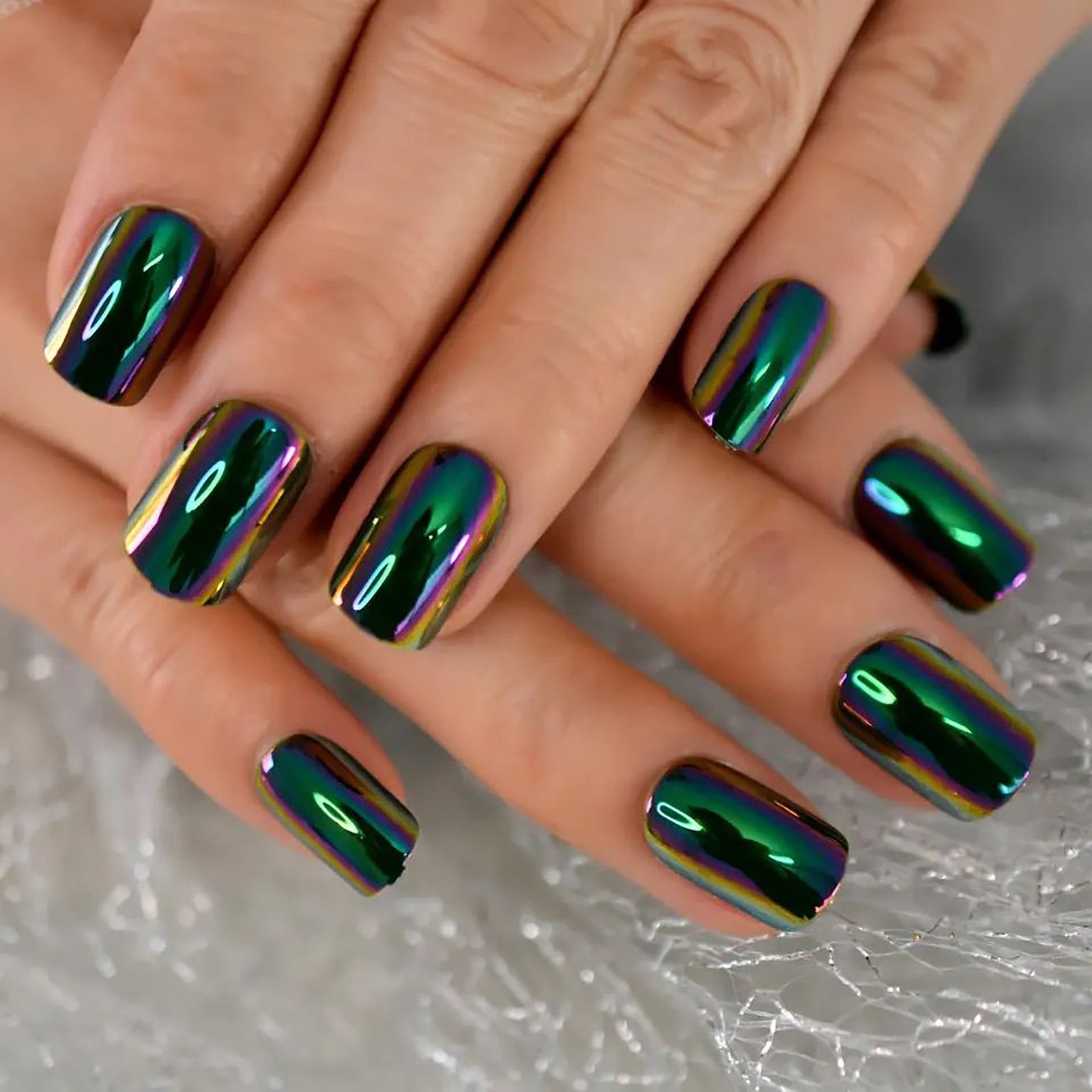 24pcs/Set Emerald Green Electroplating Press-On Nails
