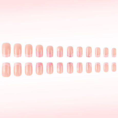 24pcs/Set White Pink Glitter Flowers Press-On Nails