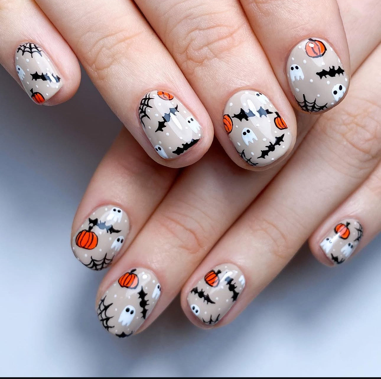 24pcs/Set Halloween Little Pumpkins Bats Tiny Ghosts Press-On Nails