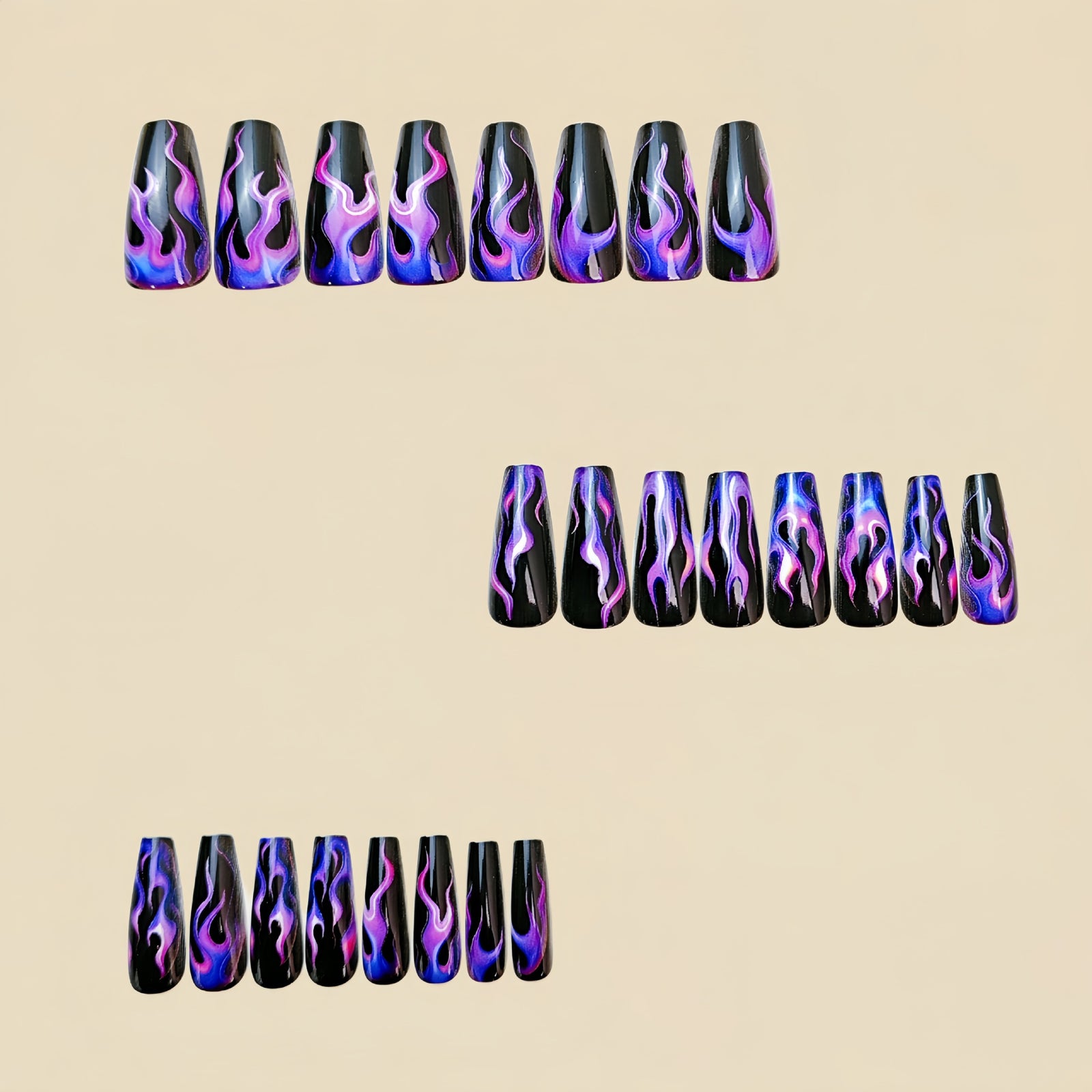 24pcs/Set Purple Flame Stripes Press-On Nails