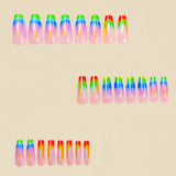 24pcs/Set Colorful Striped Marbling Press-On Nails