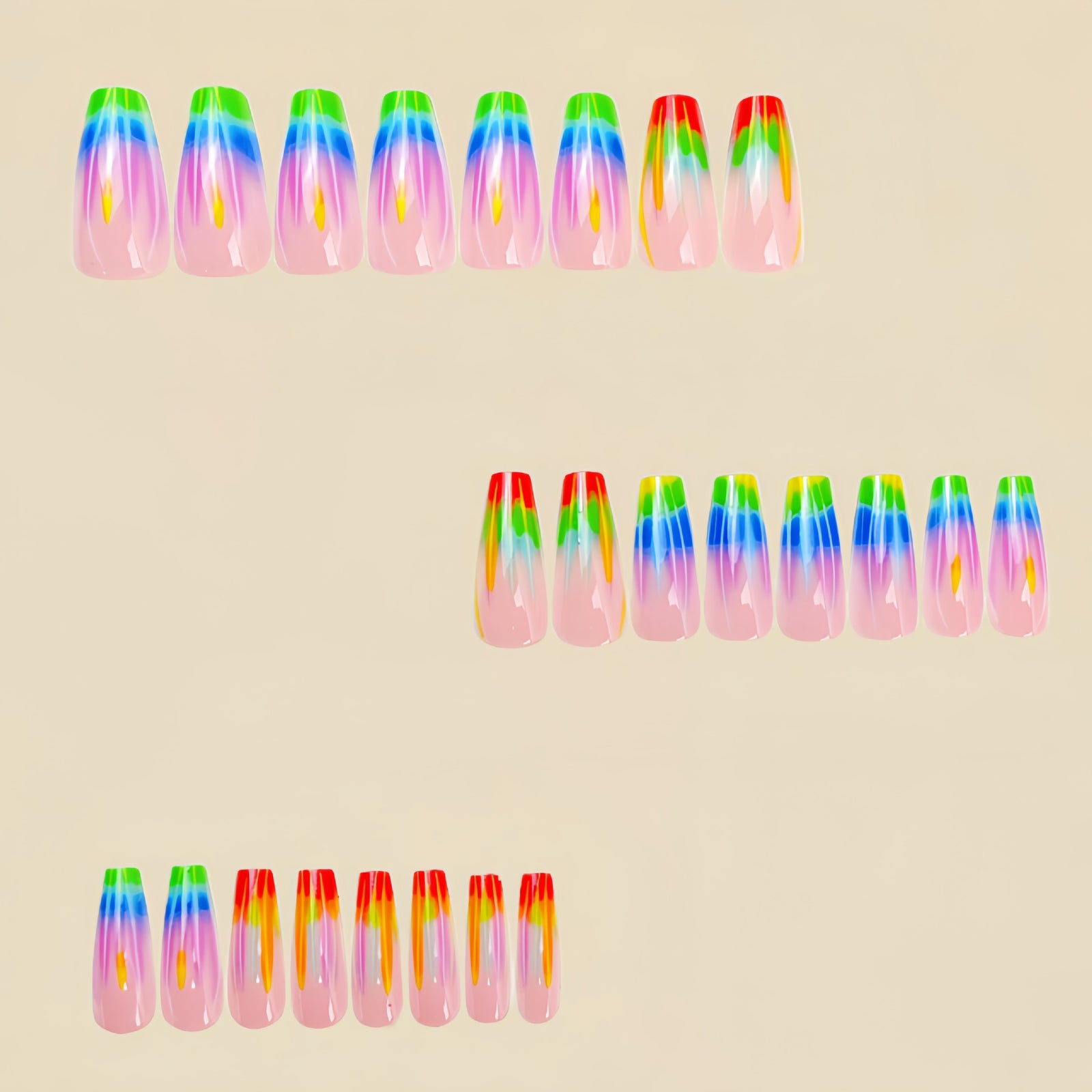 24pcs/Set Colorful Striped Marbling Press-On Nails